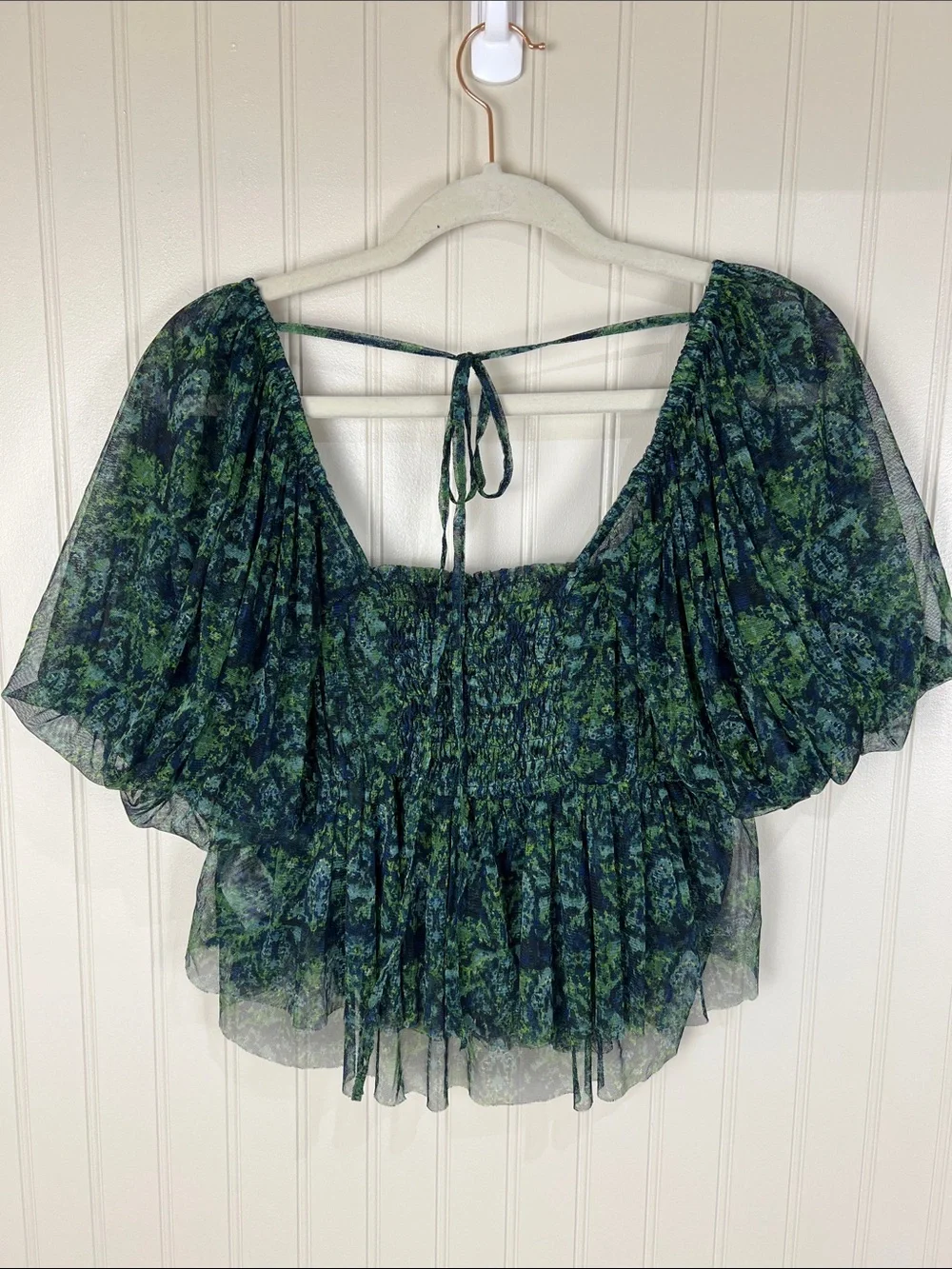 Free People Penelope Smocked Green Top Size  Large
